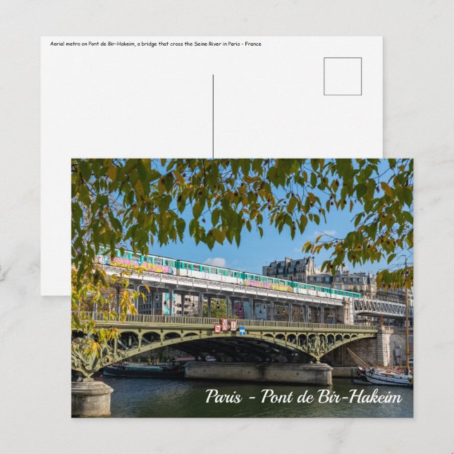 Cartão Postal Ponte Bir-Hakeim - Paris, França (Frente/Verso)