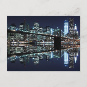 Cartão Postal Ponte Brooklyn e A Estátua da Liberdade à Noite