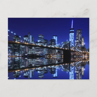 Cartão Postal Ponte Brooklyn e A Estátua da Liberdade à Noite