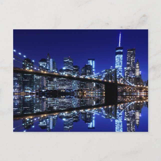 Cartão Postal Ponte Brooklyn e A Estátua da Liberdade à Noite (Frente)