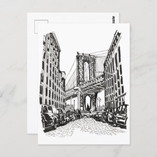 Cartão Postal Ponte Brooklyn - Ilustração Branca Negra de Nova I