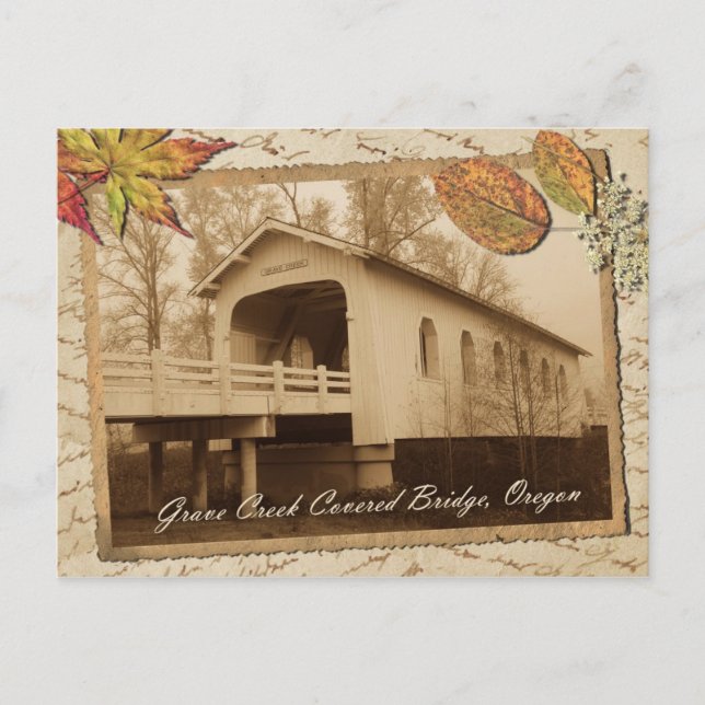 Cartão Postal Ponte coberta de Grave Creek, Vale de Sunny, OR (Frente)