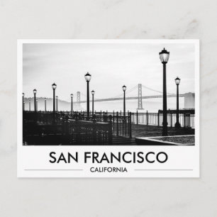 Cartão Postal Ponte da Baía de São Francisco Embarcadero Preto e