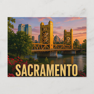 Cartão Postal Ponte da Margem do Rio Sacramento Califórnia Gif d