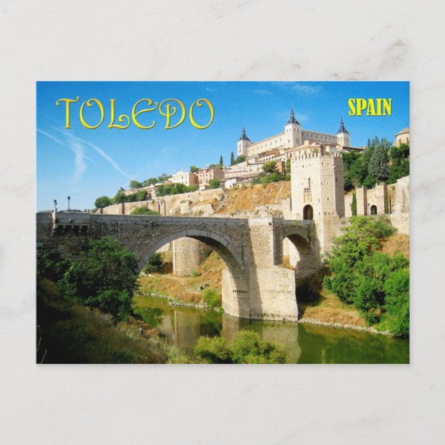 Cartão Postal Ponte de Alcantara e Alcazar em Toledo, Espanha (Frente)