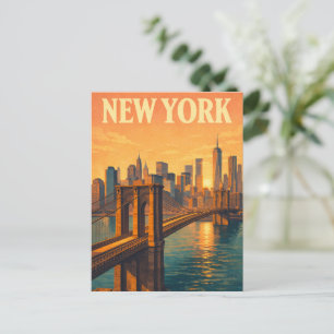 Cartão Postal Ponte de Brooklyn Cidade de Nova York Viagem Antig
