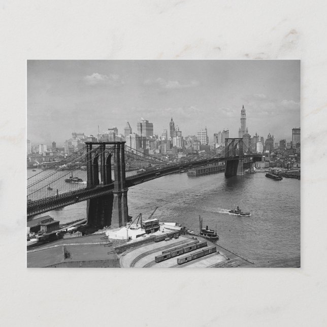 Cartão Postal Ponte de Brooklyn e horizonte de Manhattan, 1920 (Frente)