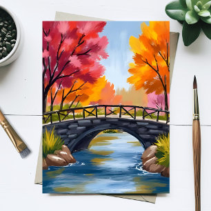 Cartão Postal Ponte de Outono Folhagem de Outono Aquarela Nature
