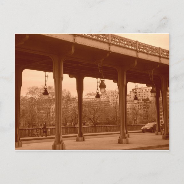 Cartão Postal Ponte de Paris na sepia (Frente)