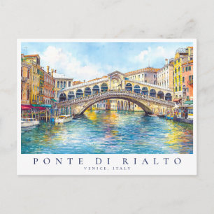 Cartão Postal Ponte de Rialto Veneza Aquarela Itália Viagem