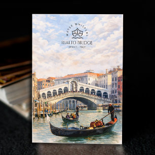 Cartão Postal Ponte de Rialto, Veneza, Itália, Paisagem em Aquar