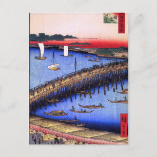 Cartão Postal Ponte de Ryōgoku e o grande Riverbank (両国橋