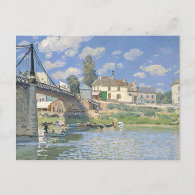 Cartão Postal Ponte de Villeneu por Sisley Impressionista Paint (Frente)