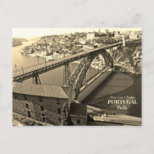 Cartão Postal Ponte do Porto sobre o rio Douro, Portugal, sépia