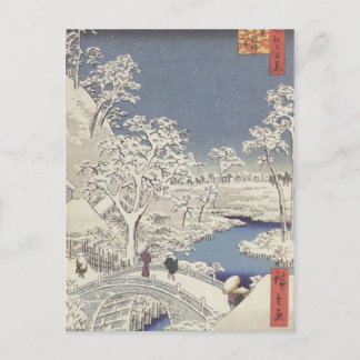 Cartão Postal Ponte do tambor em Meguro, por Ando Hiroshige