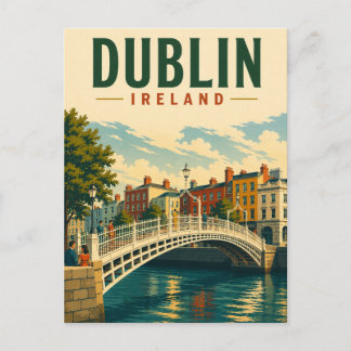 Cartão Postal Ponte Ha'penny de Viagem Antiga Dublin Irlanda