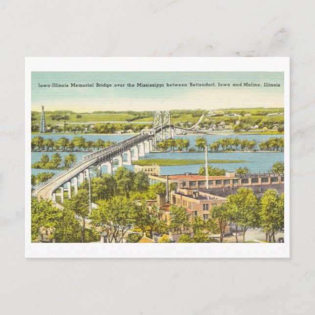 Cartão Postal Ponte Iowa Illinois Rio Mississippi vintage (Frente)