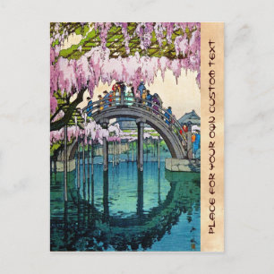 Cartão Postal Ponte Kameido por Hiroshi Yoshida shin hanga
