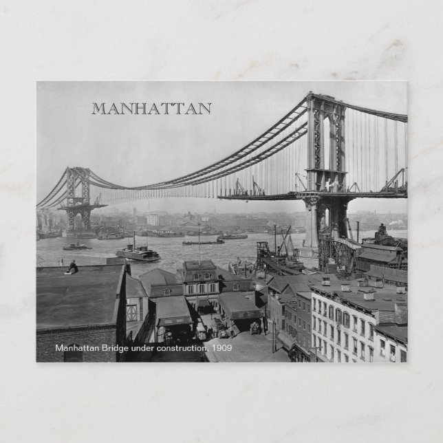 Cartão Postal Ponte Manhattan em construção Foto 1909 (Frente)