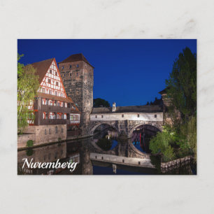 Cartão Postal Ponte medieval antiga à noite em Nuremberg, Aleman