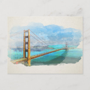 Cartão Postal Ponte Ouro de Aquarela San Francisco