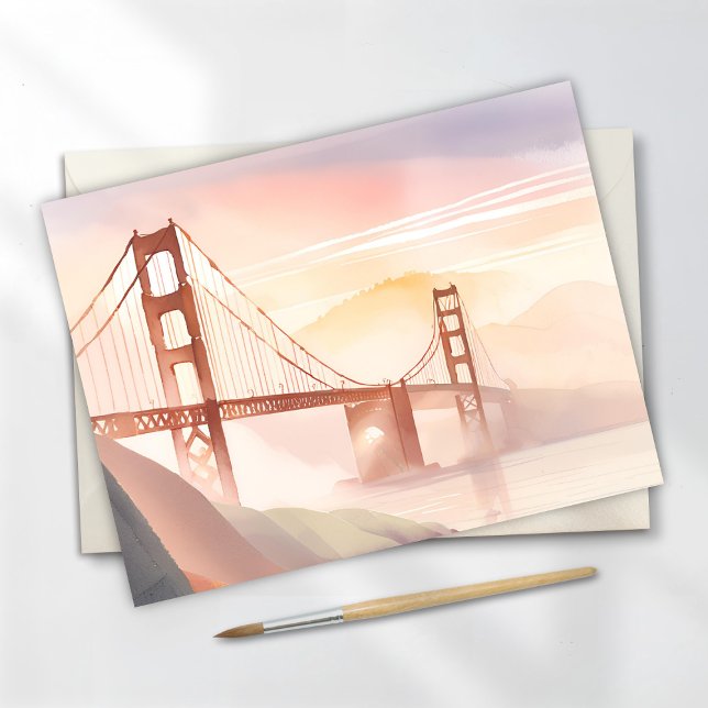 Cartão Postal Ponte ouro Gate | Sunrise Belo Watercolor (Criador carregado)