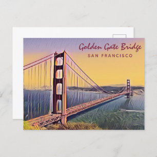 Cartão Postal Ponte ouro Portão San Francisco Vintage Pintura