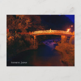 Cartão Postal Ponte Sacra Vermelha acima de um Rio à Noite Japão