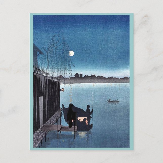 Cartão Postal Ponte Sanbashi em Fukugawa à noite Ukiyoe (Frente)