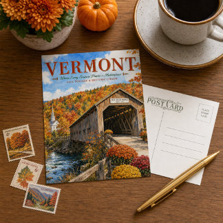 Cartão Postal Ponte Silk Road de Vermont Folhagem de Outono Cart