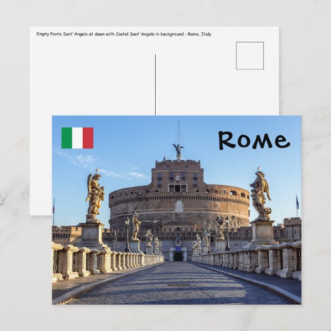 Cartão Postal Ponte vazia Sant'Angelo ao amanhecer - Roma, Itáli (Frente/Verso)