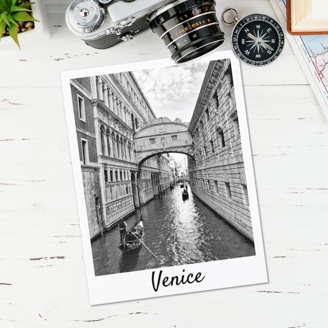 Cartão Postal Ponte Venice de Sighs preto branco com gondolier (Criador carregado)