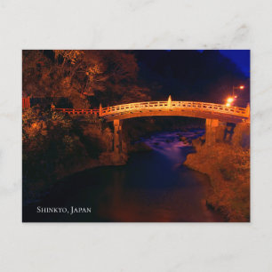 Cartão Postal Ponte Vermelha Sagrada acima de um Rio à Noite Jap