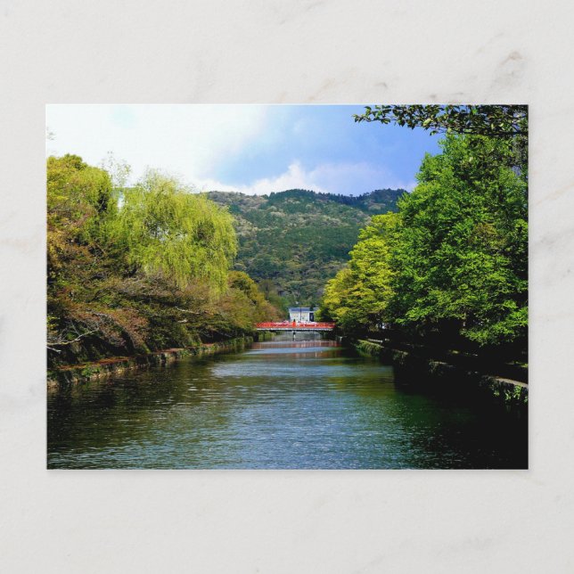 Cartão Postal Ponte vermelha sobre um canal de Quioto (Frente)