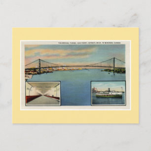 Cartão Postal Ponte Vintage Detroit para Windsor Canadá