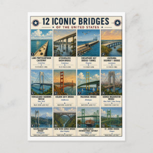 Cartão Postal Pontes Icônicas dos Estados Unidos Lista Vintage
