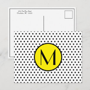 Cartão Postal Ponto Preto e Branco com Monograma Amarelo