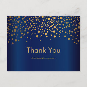 Cartão Postal Pontos de Confetti Dourados na moda   Azul Marinho