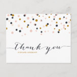 Cartão Postal Pontos de Confetti Rosa e Dourado Obrigado Cartão-<br><div class="desc">Confetti Dots Obrigado Cartão postal Na moda e cartão postal único com pontos de confete púrpura escura,  dourados e escuros. Itens correspondentes e outras cores estão disponíveis.</div>