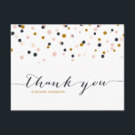 Cartão Postal Pontos de Confetti Rosa e Dourado Obrigado Cartão-<br><div class="desc">Confetti Dots Obrigado Cartão postal Na moda e cartão postal único com pontos de confete púrpura escura,  dourados e escuros. Itens correspondentes e outras cores estão disponíveis.</div>