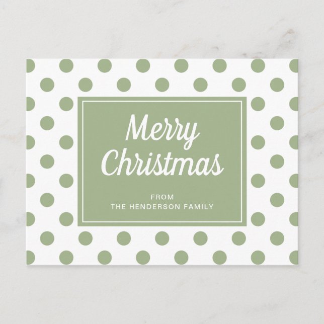 Cartão Postal Pontos Modernos de Natal Verde Sage Alegre (Frente)