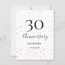 Cartão Postal Pontos polka amarelo rosa azul nome de 30º anivers