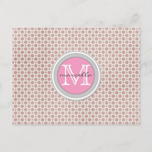 Cartão Postal pontos rosa escuro monograma rosa brilhante