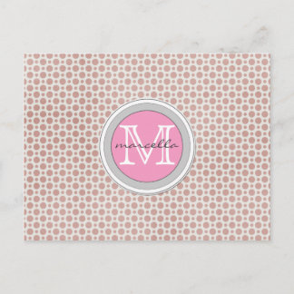 Cartão Postal pontos rosa escuro monograma rosa brilhante
