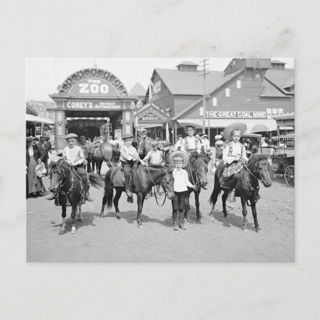 Cartão Postal Pony Riders em Coney Island, 1904 (Frente)