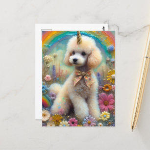 Cartão Postal Poodle Adorable Dourado Horn Unicorn