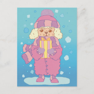 Cartão Postal Poodle de Natal