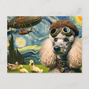 Cartão Postal Poodle e Patos Steampunk Adoráveis