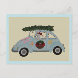 Cartão Postal Poodle em Carro Hippie no Natal