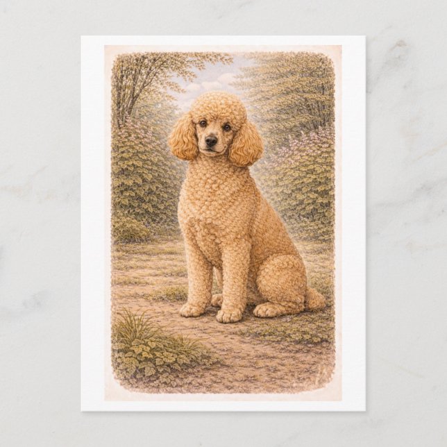 Cartão Postal Poodle Estilo Vintage (Frente)